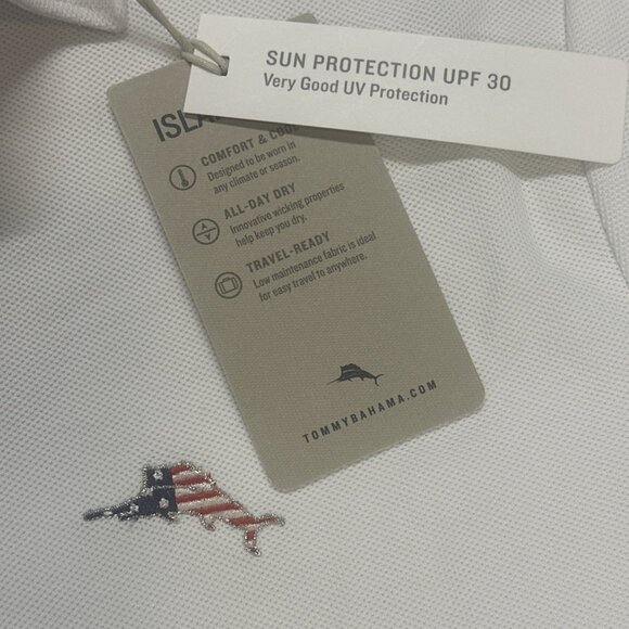 Tommy Bahama Men's Small Bright White Emfielder Party Polo Shirt Patriotic Flag - Picture 4 of 10